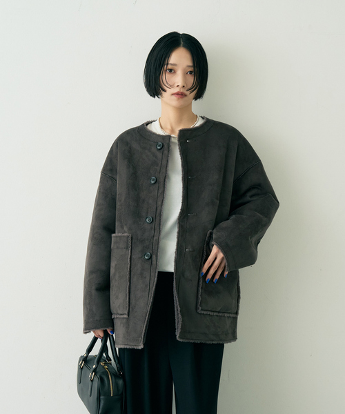 セール】【2サイズ展開】2WAYスウェードリバーシブルボアコート/ノー