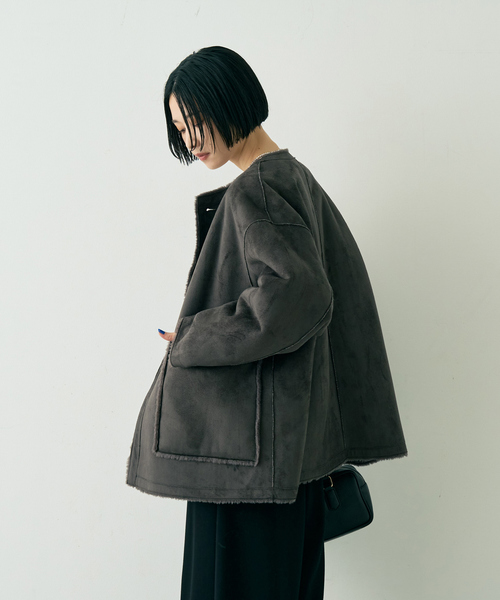 セール】【2サイズ展開】2WAYスウェードリバーシブルボアコート/ノー