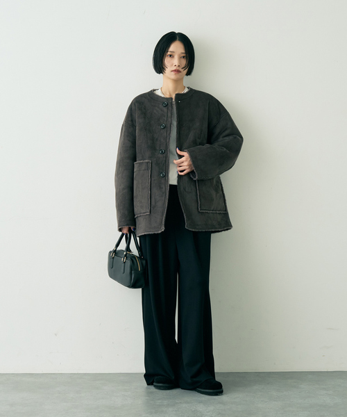 セール】【2サイズ展開】2WAYスウェードリバーシブルボアコート/ノー