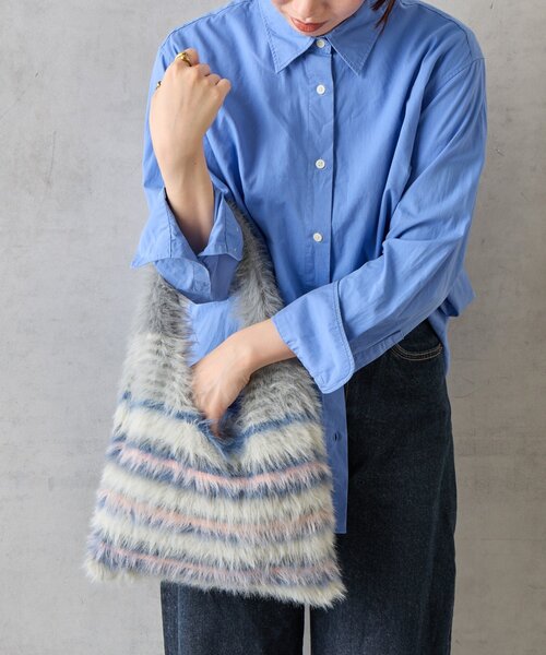 BIRTHDAY BAR（バースデイバー）の「【cache cache カシュカシュ】マルチボーダーファートート（トートバッグ・レディース・ブラック/ブルー/グレー・0）」の7枚目の写真