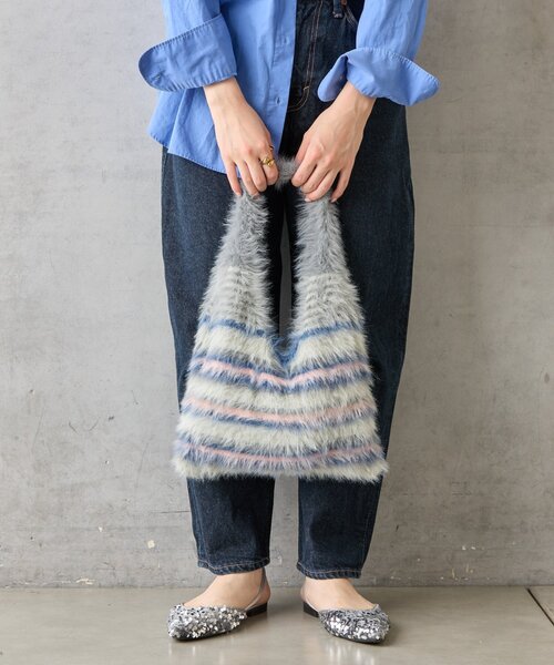 BIRTHDAY BAR（バースデイバー）の「【cache cache カシュカシュ】マルチボーダーファートート（トートバッグ・レディース・ブラック/ブルー/グレー・0）」の8枚目の写真