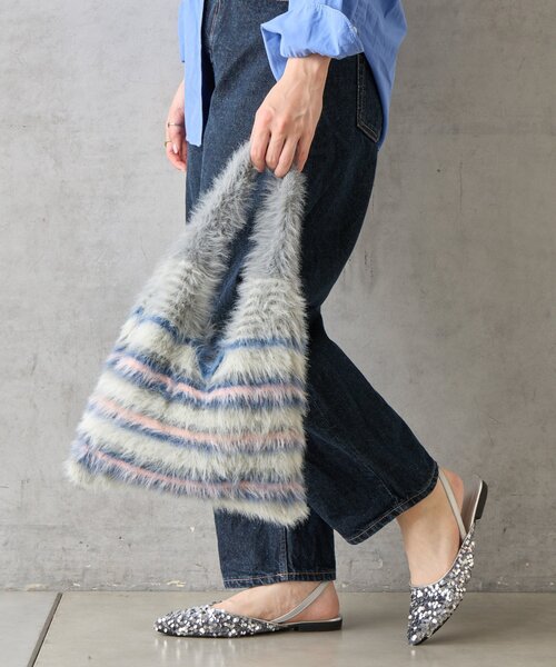 BIRTHDAY BAR（バースデイバー）の「【cache cache カシュカシュ】マルチボーダーファートート（トートバッグ・レディース・ブラック/ブルー/グレー・0）」の9枚目の写真