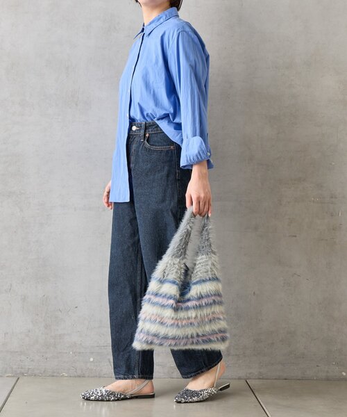 BIRTHDAY BAR（バースデイバー）の「【cache cache カシュカシュ】マルチボーダーファートート（トートバッグ・レディース・ブラック/ブルー/グレー・0）」の14枚目の写真