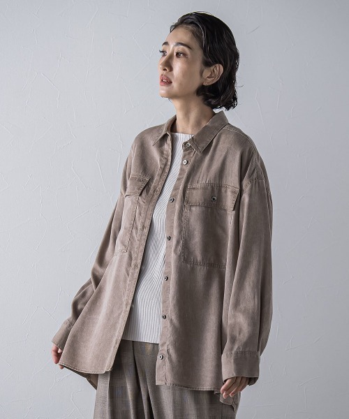 la.f…(ラエフ)の「【biyori】モダールデニムシャツ≪洗濯機で洗える≫(シャツ/ブラウス・レディース・ライトグレー/ブラウン・9号)」の19枚目の写真