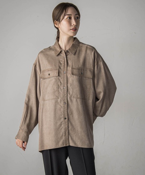 la.f…(ラエフ)の「【biyori】モダールデニムシャツ≪洗濯機で洗える≫(シャツ/ブラウス・レディース・ライトグレー/ブラウン・9号)」の11枚目の写真