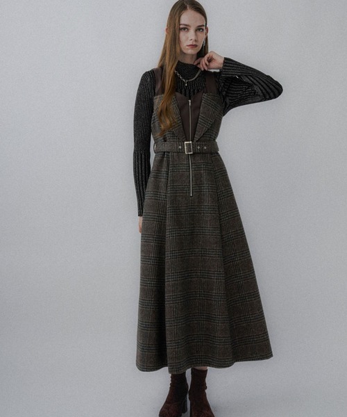 HARE（ハレ）の「ウールライクレイヤージャンスカ(HARE)（ワンピース・レディース・チェック/ブラック・FREE）」の2枚目の写真