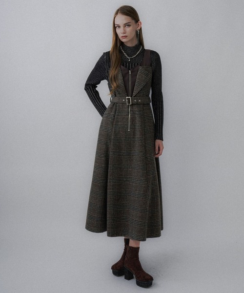 HARE（ハレ）の「ウールライクレイヤージャンスカ(HARE)（ワンピース・レディース・チェック/ブラック・FREE）」の4枚目の写真