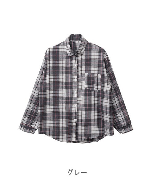 CLOTHY(クロシィ)の「【ほどよいゆとりでさらっと羽織れる薄手素材】起毛チェックシャツ(シャツ/ブラウス・レディース・グレー/ピンク・FREE)」の13枚目の写真