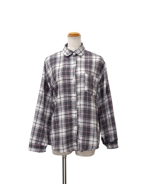 CLOTHY(クロシィ)の「【ほどよいゆとりでさらっと羽織れる薄手素材】起毛チェックシャツ(シャツ/ブラウス・レディース・グレー/ピンク・FREE)」の14枚目の写真
