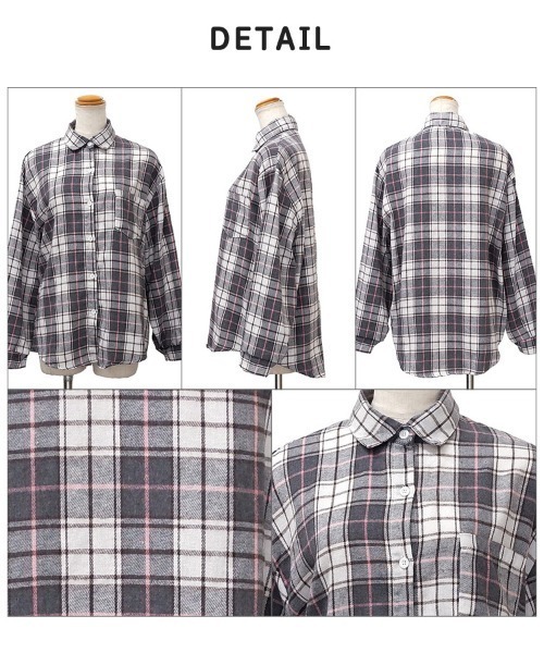 CLOTHY(クロシィ)の「【ほどよいゆとりでさらっと羽織れる薄手素材】起毛チェックシャツ(シャツ/ブラウス・レディース・グレー/ピンク・FREE)」の19枚目の写真