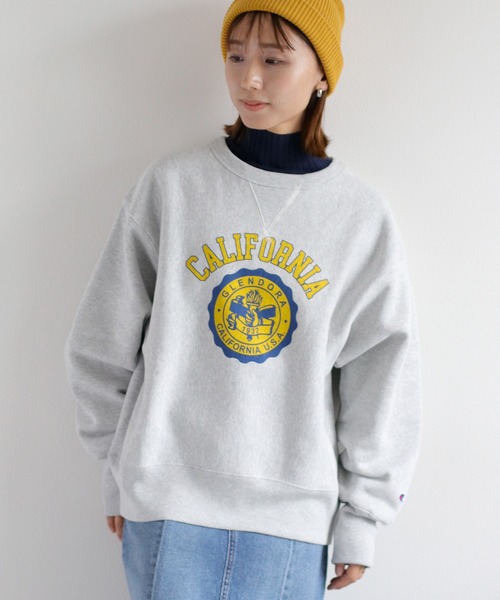 Champion】裏起毛リバースウィーブクルーネックプリントスウェット