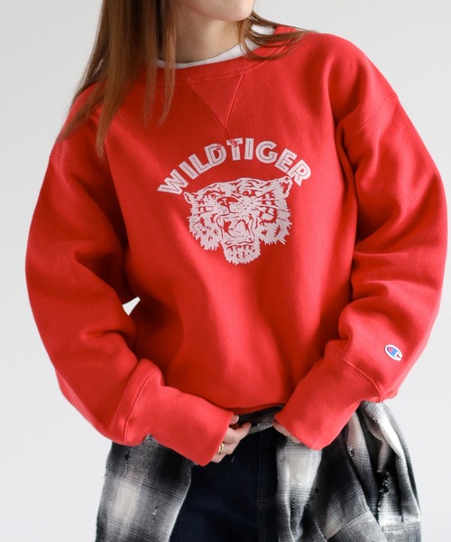 Champion】裏起毛リバースウィーブクルーネックプリントスウェット