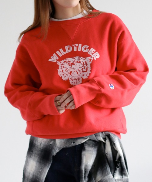 Champion】裏起毛リバースウィーブクルーネックプリントスウェット