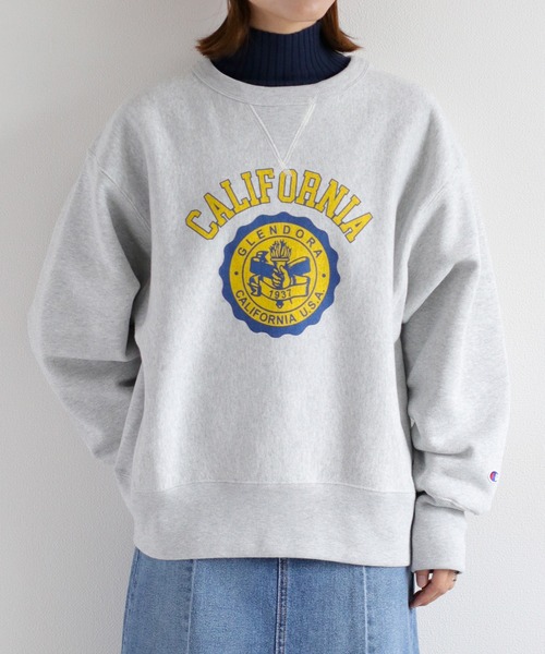 Champion】裏起毛リバースウィーブクルーネックプリントスウェット