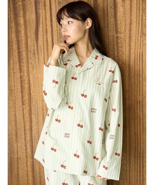 セール】【UNISEX】チェリー柄シャツ（ルームウェア/パジャマ
