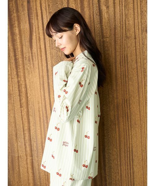 新作GELATO PIQUE チェリー柄ルームウェアセット M UNISEX】チェリー柄シャツ（ルームウェア/パジャマ）｜gelato pique
