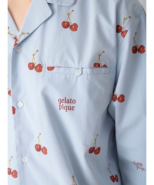 新作GELATO PIQUE チェリー柄ルームウェアセット M UNISEX】チェリー柄シャツ（ルームウェア/パジャマ）｜gelato pique
