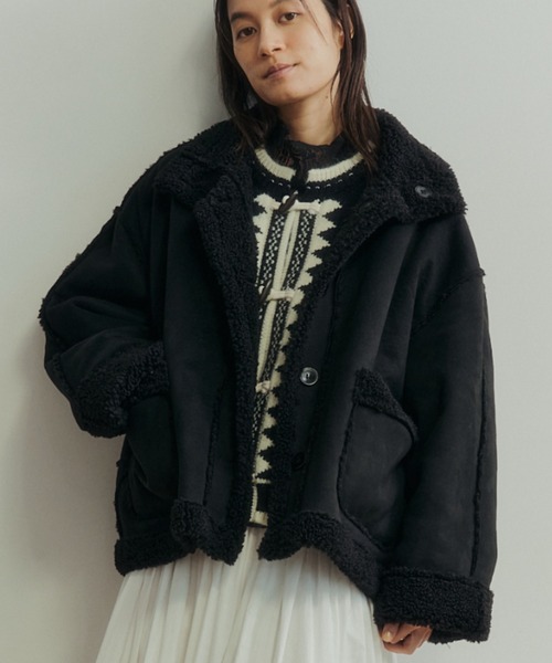 Libra Cue(リブラ キュー)の「フェイクムートンリバーシブルボアジャケット(ムートンコート・レディース・ブラック/ブラウン・FREE)」の10枚目の写真