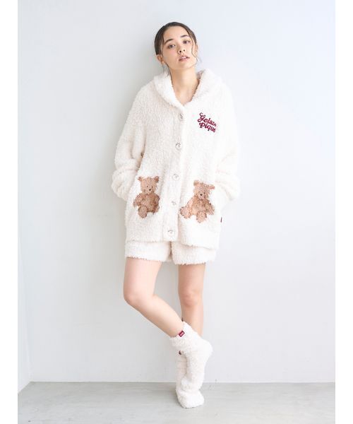 ジェラートピケ　スノーベアジャガードショールカーディガン　アイボリー HOLIDAY】ジェラートスノーベアジャガードショールカーディガン