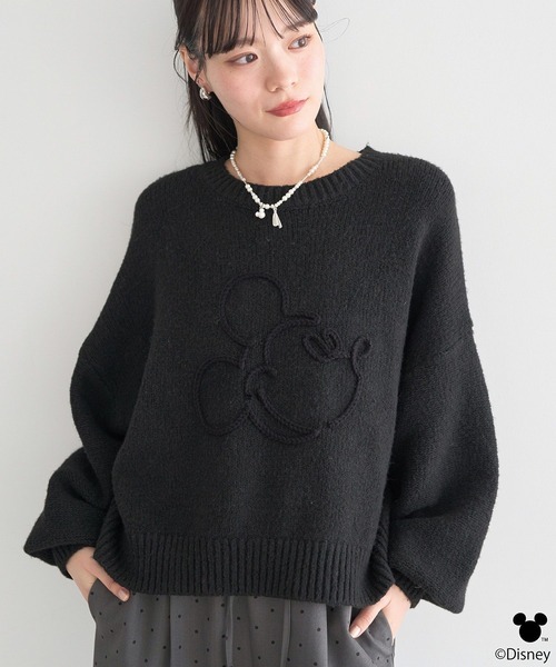 Disney(ディズニー)の「Disney/ミッキーコード刺繍ニットプルオーバー(ニット/セーター・レディース・ブラック/アイボリー・FREE)」の2枚目の写真