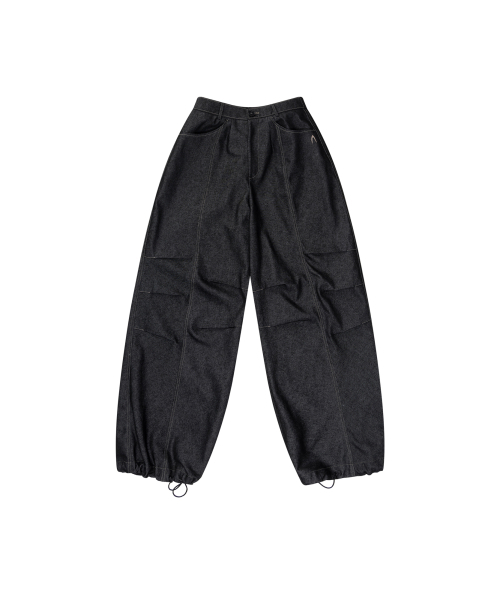 セール】Knee Pin-tuck Printed Denim Pants (Black)(デニムパンツ セール】Knee Pin-tuck Printed Denim Pants (Black)(デニムパンツ
