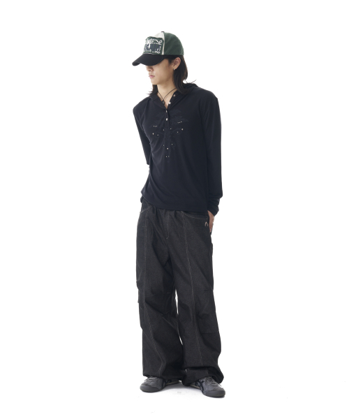 AAKAM(アーカム)の「Knee Pin-tuck Printed Denim Pants (Black)(デニムパンツ・レディース・その他・1/2)」の7枚目の写真