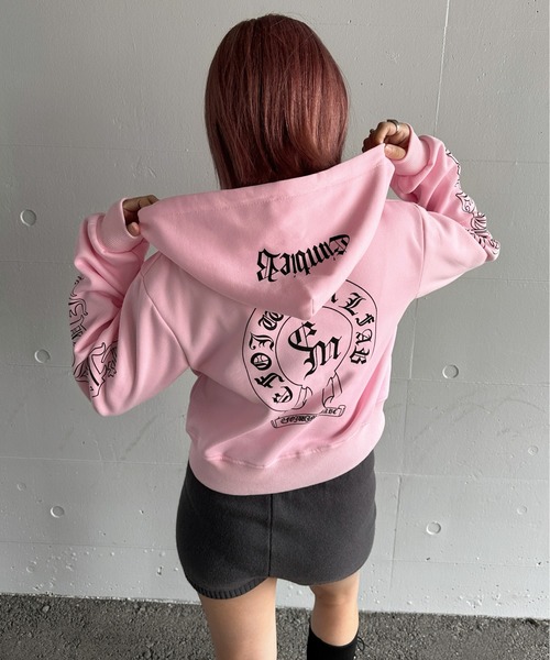 セール】【jiasecond.】ゴシックプリントダブルジップパーカー