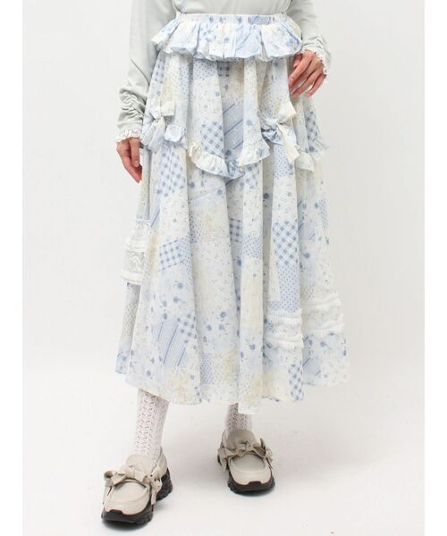 merry jenny（メリージェニー）の「デコラティブリボンフレアスカート（スカート・レディース・ブルー/オフホワイト/アイボリー・FREE）」の6枚目の写真