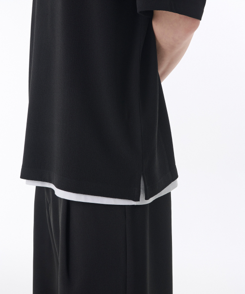 MUSINSA STANDARD（ムシンサスタンダード）の「クレープリラックスドウーブンTシャツ[ブラック]（Tシャツ/カットソー・メンズ・その他・SMALL/MEDIUM/LARGE/X-LARGE/XX-LARGE）」の4枚目の写真