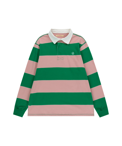 VANONE ATELIER（バノンアトリエ）の「A3496 ストライプカラーTシャツ_Green（ポロシャツ・レディース・グリーン・FREE）」の3枚目の写真
