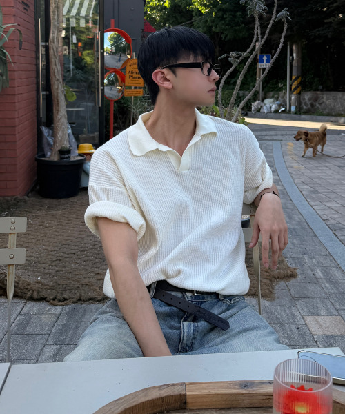 GLW(ジーエルダブリュ)の「オープンカラーワッフルハーフニットアイボリー(ニット/セーター・レディース・その他・SMALL/MEDIUM/LARGE)」の1枚目の写真