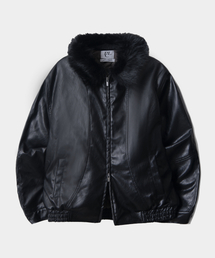 PLACE STUDIO（プレイススタジオ）の「Soft Collar Fur Basic Washed Two-Way Zip-Up Leather Jacket Jumper [Black]（ムートンコート）」