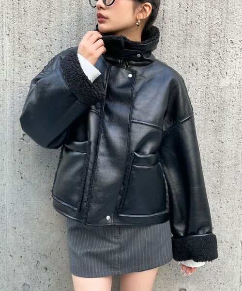 3.3 Field Trip／フェイクレザーボンディングブルゾン（ライダース