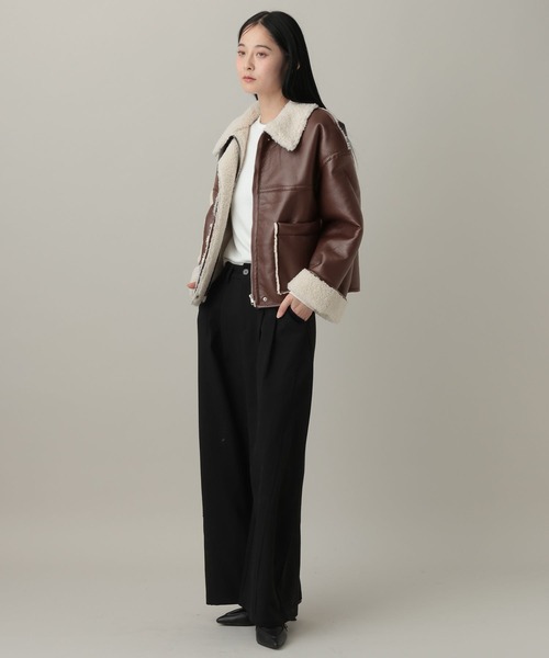3.3 Field Trip （3.3フィールドトリップ）の「3.3 Field Trip／フェイクレザーボンディングブルゾン（ライダースジャケット・レディース・ブラウン/ブラック・FREE）」の4枚目の写真