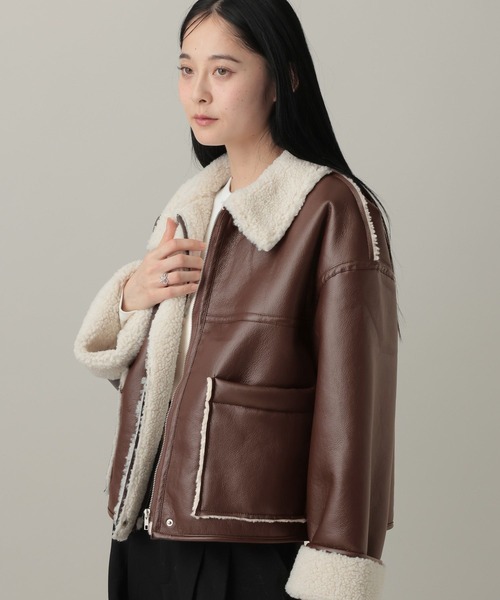 3.3 Field Trip （3.3フィールドトリップ）の「3.3 Field Trip／フェイクレザーボンディングブルゾン（ライダースジャケット・レディース・ブラウン/ブラック・FREE）」の6枚目の写真