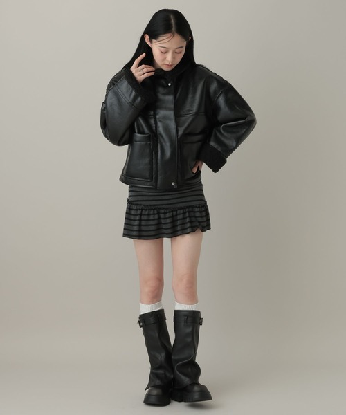 3.3 Field Trip （3.3フィールドトリップ）の「3.3 Field Trip／フェイクレザーボンディングブルゾン（ライダースジャケット・レディース・ブラウン/ブラック・FREE）」の7枚目の写真