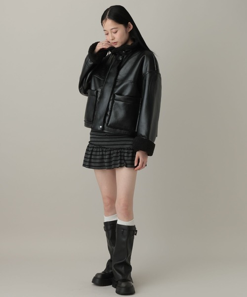 3.3 Field Trip （3.3フィールドトリップ）の「3.3 Field Trip／フェイクレザーボンディングブルゾン（ライダースジャケット・レディース・ブラウン/ブラック・FREE）」の8枚目の写真