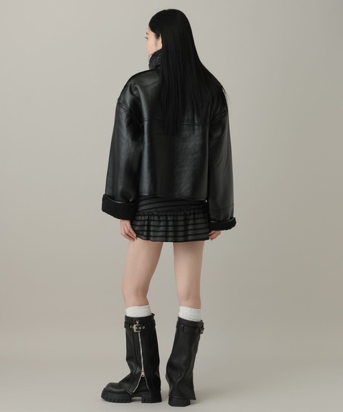 3.3 Field Trip （3.3フィールドトリップ）の「3.3 Field Trip／フェイクレザーボンディングブルゾン（ライダースジャケット・レディース・ブラウン/ブラック・FREE）」の9枚目の写真