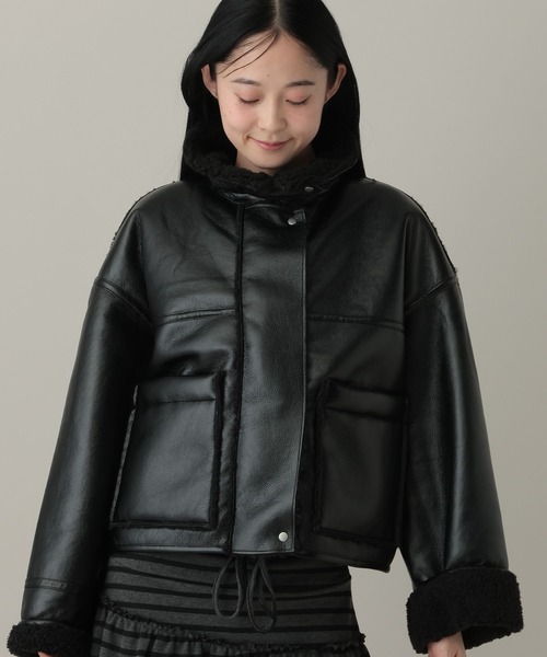 ⭐️sophila⭐️ソフィラ レザージャケット ライダースジャケット 黒ベルト付き 3.3 Field Trip／フェイクレザーボンディングブルゾン（ライダース