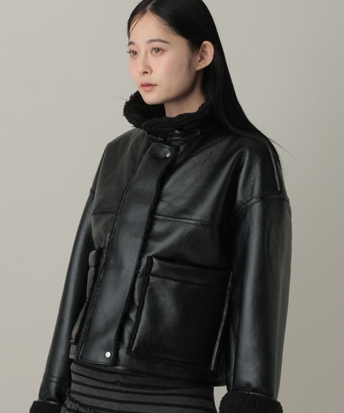 3.3 Field Trip （3.3フィールドトリップ）の「3.3 Field Trip／フェイクレザーボンディングブルゾン（ライダースジャケット・レディース・ブラウン/ブラック・FREE）」の11枚目の写真