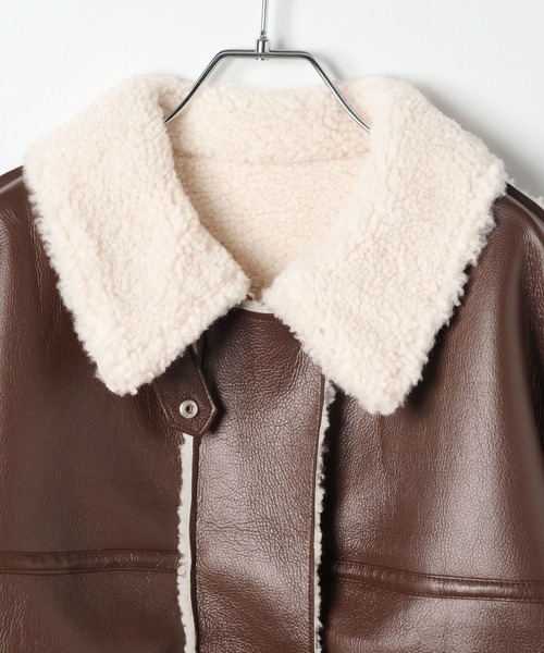 3.3 Field Trip （3.3フィールドトリップ）の「3.3 Field Trip／フェイクレザーボンディングブルゾン（ライダースジャケット・レディース・ブラウン/ブラック・FREE）」の15枚目の写真