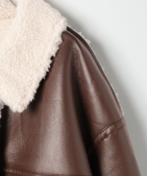 3.3 Field Trip （3.3フィールドトリップ）の「3.3 Field Trip／フェイクレザーボンディングブルゾン（ライダースジャケット・レディース・ブラウン/ブラック・FREE）」の16枚目の写真