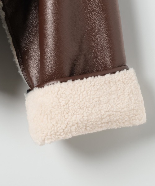 3.3 Field Trip （3.3フィールドトリップ）の「3.3 Field Trip／フェイクレザーボンディングブルゾン（ライダースジャケット・レディース・ブラウン/ブラック・FREE）」の18枚目の写真