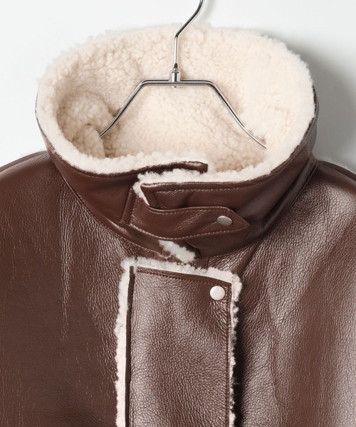 3.3 Field Trip （3.3フィールドトリップ）の「3.3 Field Trip／フェイクレザーボンディングブルゾン（ライダースジャケット・レディース・ブラウン/ブラック・FREE）」の22枚目の写真