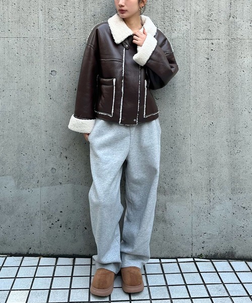 3.3 Field Trip／フェイクレザーボンディングブルゾン（ライダース