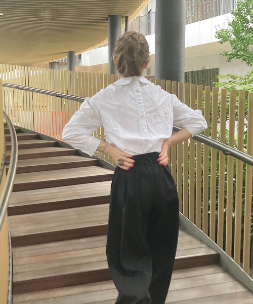 ISOOK（アイスー）の「リボンベルト付きワイドスラックス(comochi select) / ハイウエスト タック ワイドパンツ オフィスカジュアル フルレングス 無地 ブラック 黒（スラックス・レディース・ブラック・FREE）」の6枚目の写真