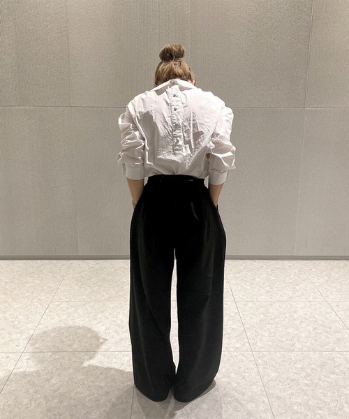 ISOOK（アイスー）の「リボンベルト付きワイドスラックス(comochi select) / ハイウエスト タック ワイドパンツ オフィスカジュアル フルレングス 無地 ブラック 黒（スラックス・レディース・ブラック・FREE）」の10枚目の写真