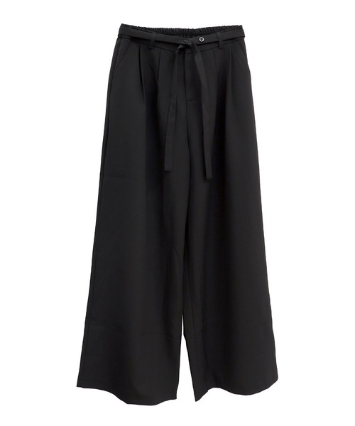 ISOOK（アイスー）の「リボンベルト付きワイドスラックス(comochi select) / ハイウエスト タック ワイドパンツ オフィスカジュアル フルレングス 無地 ブラック 黒（スラックス・レディース・ブラック・FREE）」の11枚目の写真