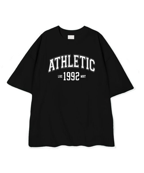LIKE THE MOST(ライクザモースト)の「アスレチック1992オーバーサイズ半袖Tシャツブラック(Tシャツ/カットソー・レディース・ブラック・LARGE/MEDIUM/X-LARGE)」の1枚目の写真