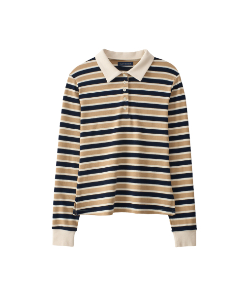 SALON DE YOHN(サロンドヨーン)の「Striped Button Rugby Collar Shirt_ Beige(Tシャツ/カットソー・レディース・その他・SMALL/MEDIUM)」の4枚目の写真